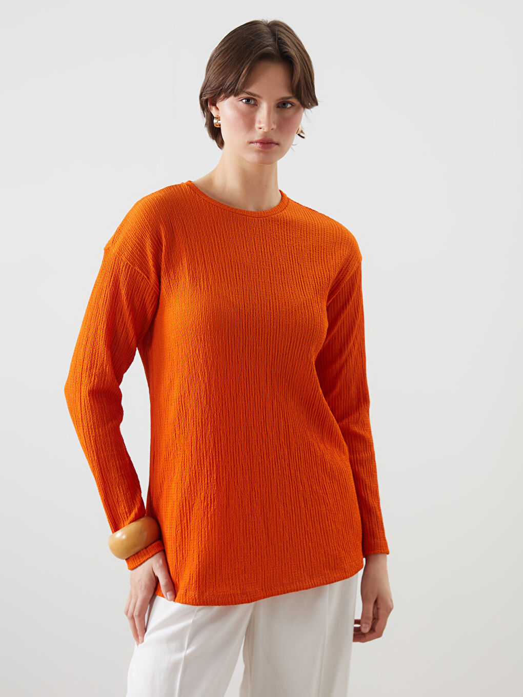 Crew Neck Textured Women's T-Shirt -S5L584Z8-GKV