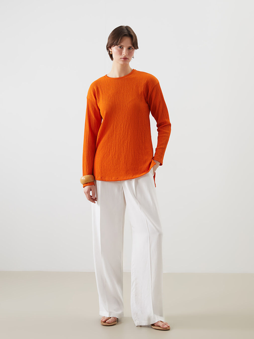 Crew Neck Textured Women's T-Shirt -S5L584Z8-GKV