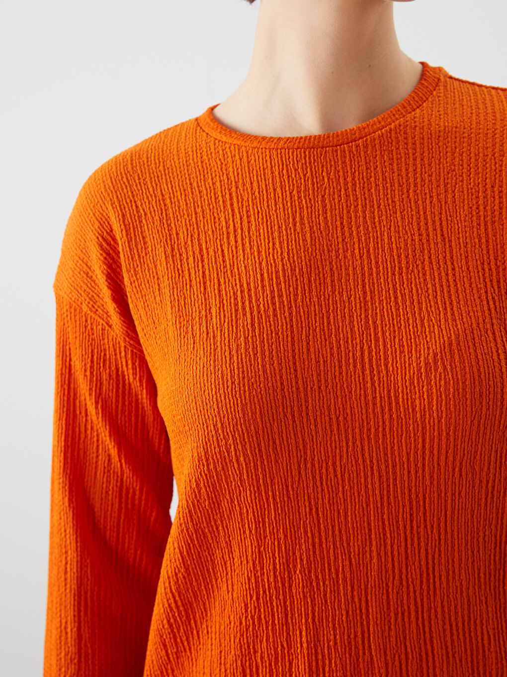 Crew Neck Textured Women's T-Shirt -S5L584Z8-GKV