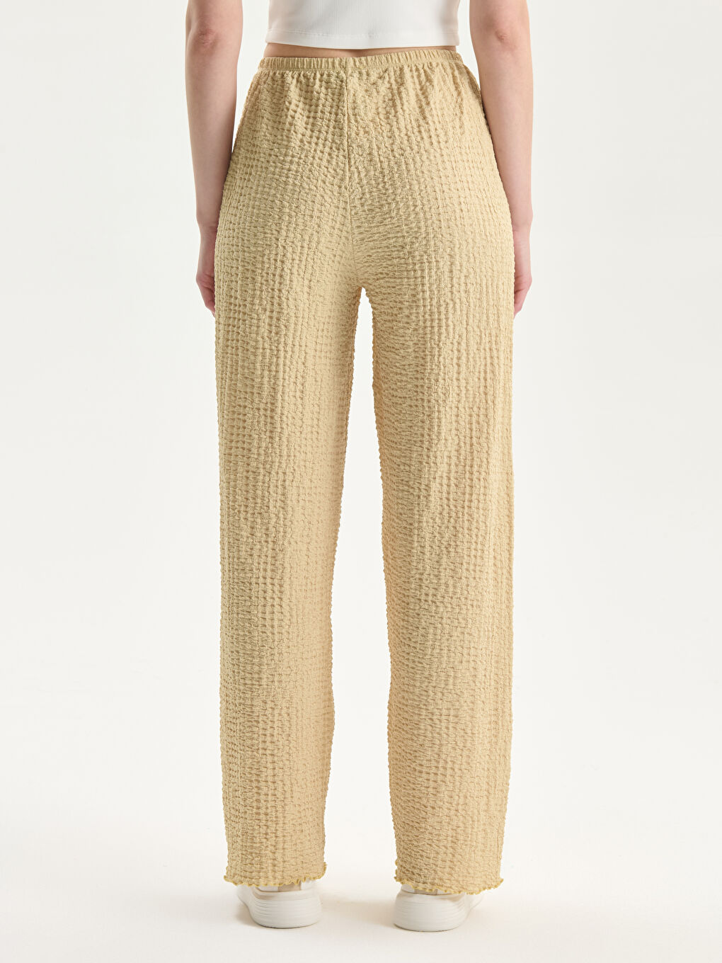 Elasticated Waist Textured Women's Trousers -S5L622Z8-FMD