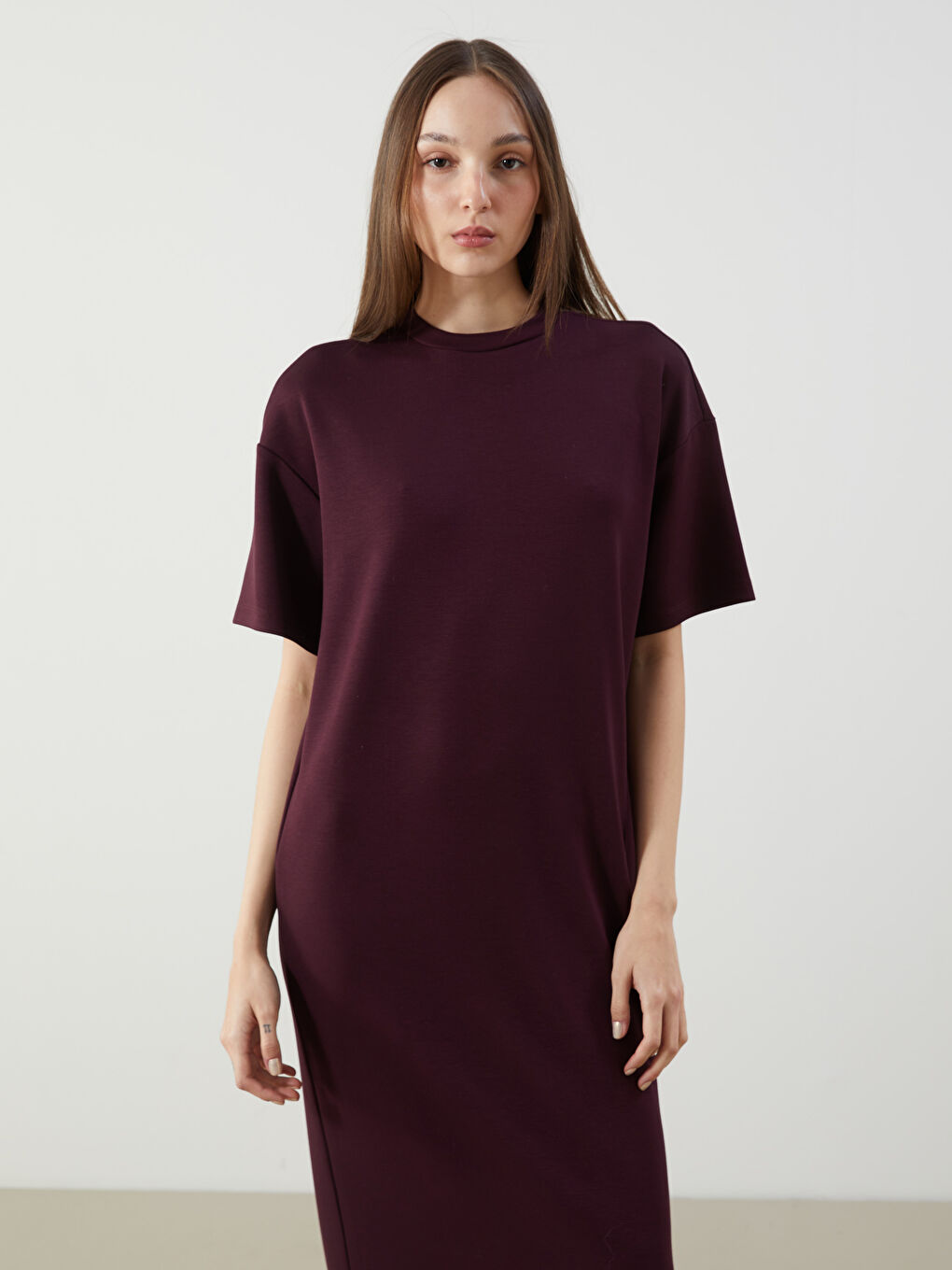 Bordo Bisiklet Yaka Kadın Elbise-1