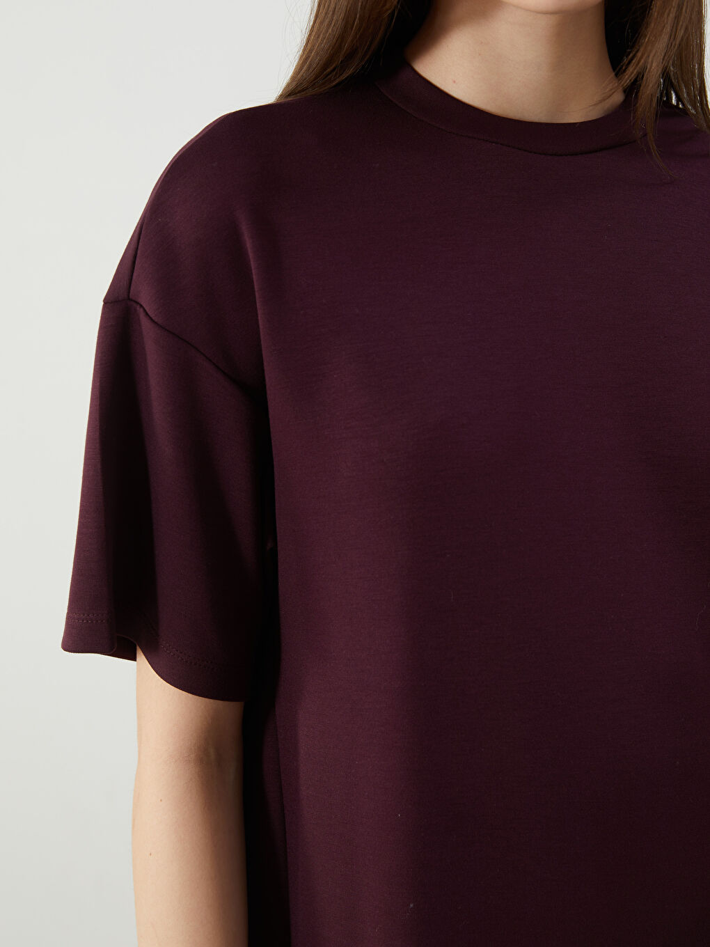 Bordo Bisiklet Yaka Kadın Elbise-2