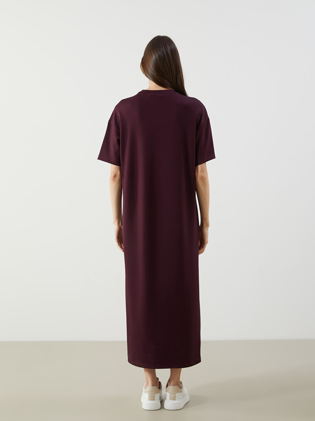 Bordo Bisiklet Yaka Kadın Elbise-3