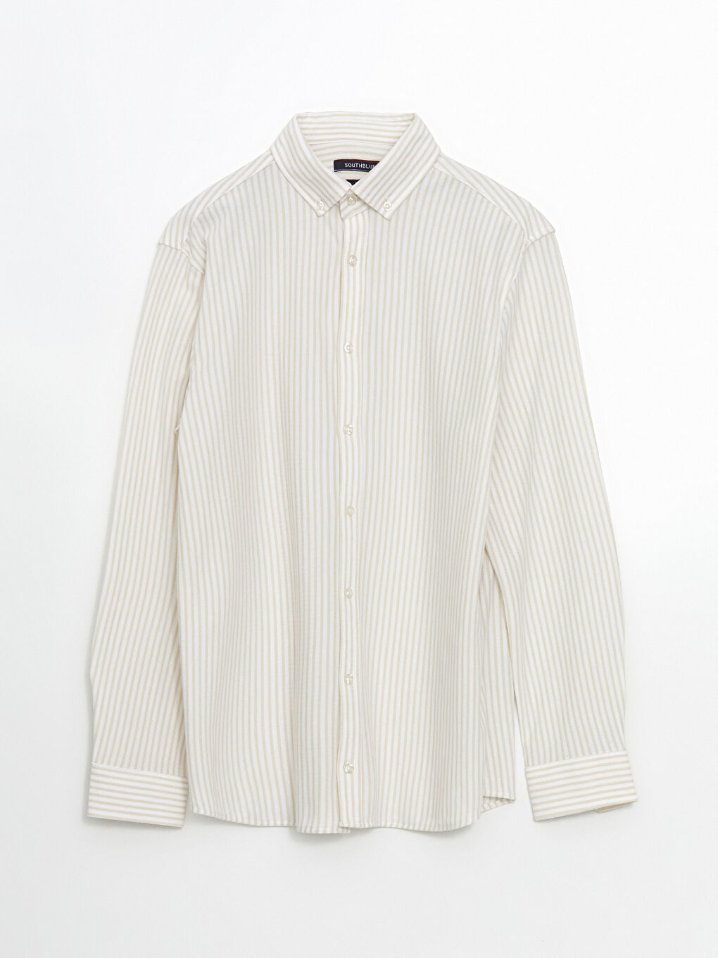 Bej Slim Fit Çizgili Erkek Gömlek-4