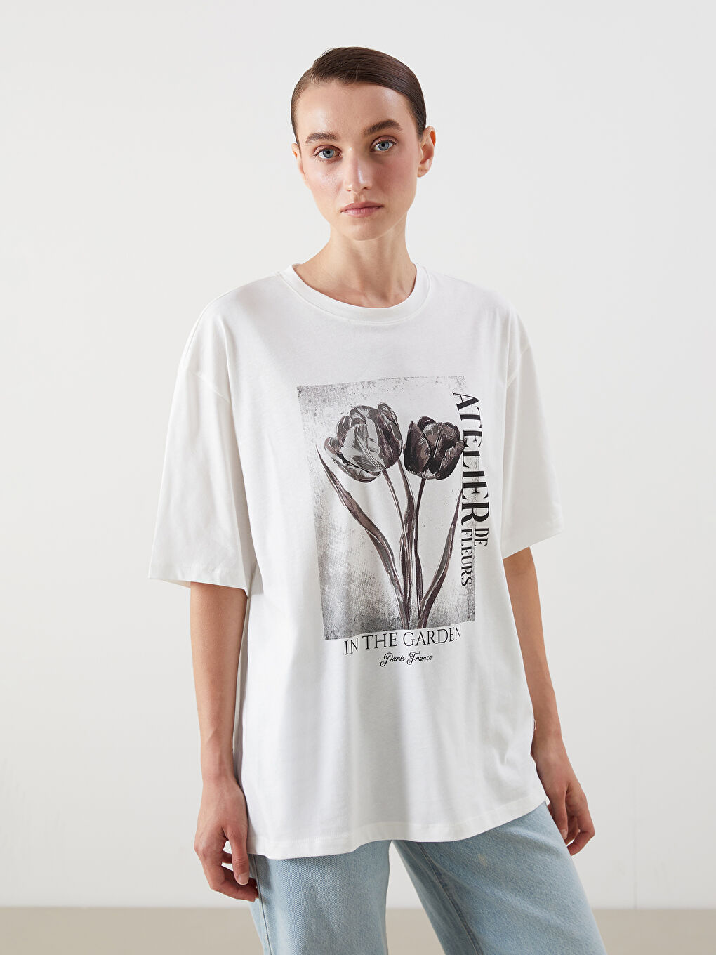 Crew Neck Printed Oversize Women's T-Shirt