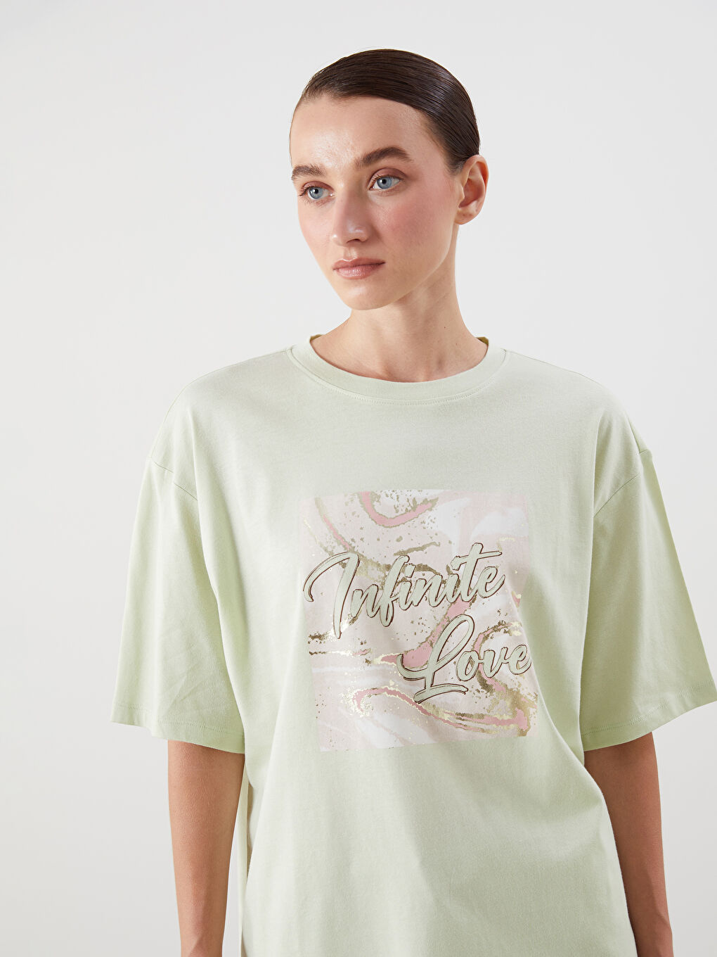 Crew Neck Printed Oversize Women's T-Shirt