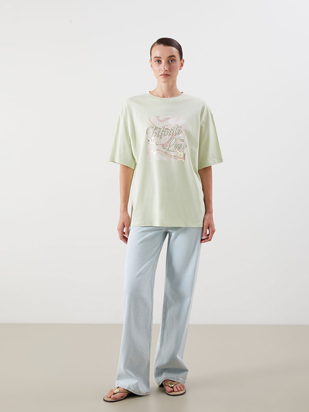 Crew Neck Printed Oversize Women's T-Shirt-1