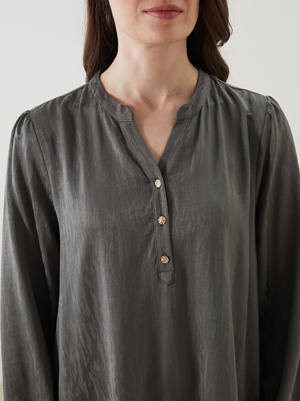 Haki Kaçık Yaka Desenli Elbise-3