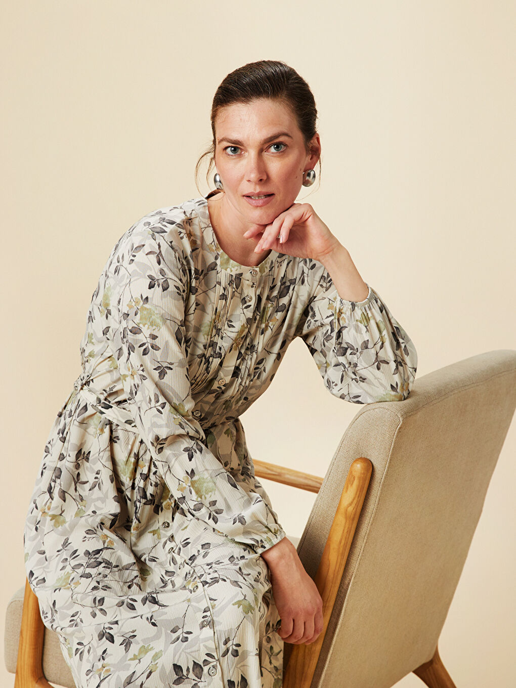 LCW Grace Crew Neck Floral Dress -S5L690Z8-LS6