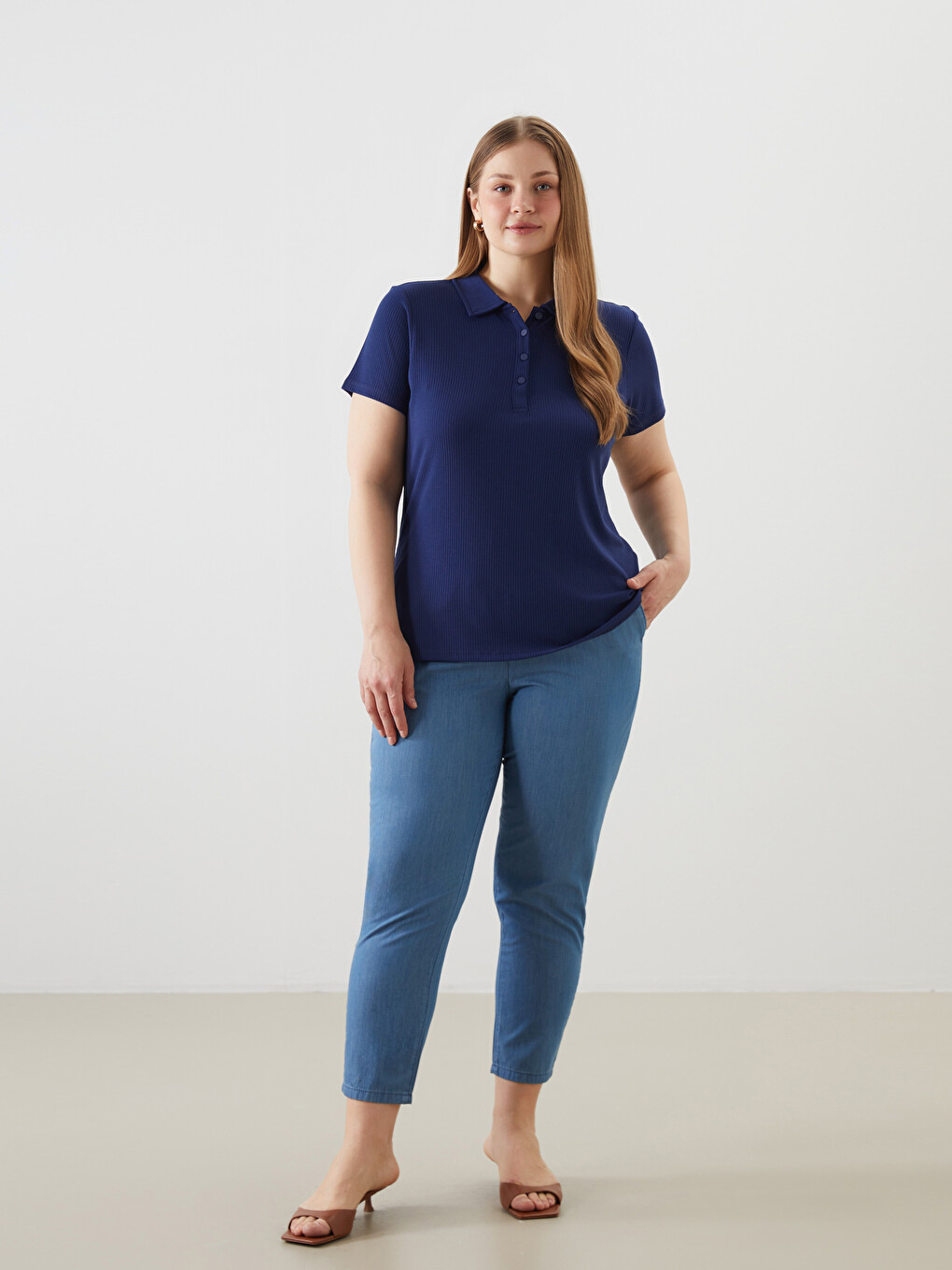 Polo Neck Textured Women's T-shirt-2