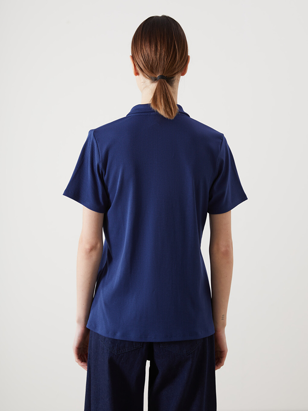 Polo Neck Textured Women's T-shirt-4