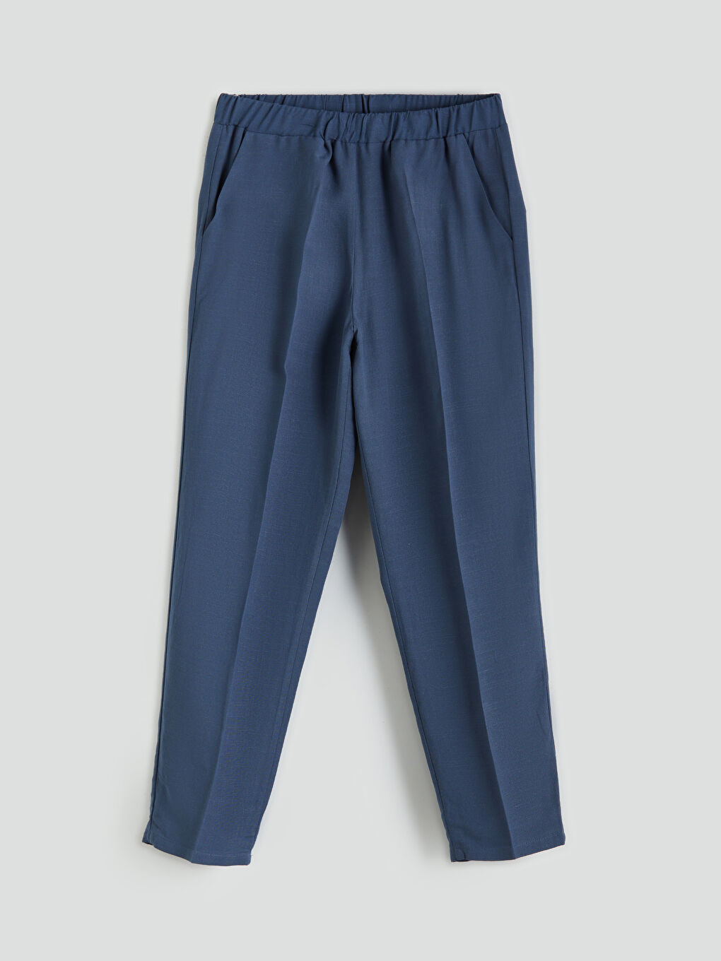İndigo Beli Lastikli Keten Karışımlı Kadın Pantolon-6