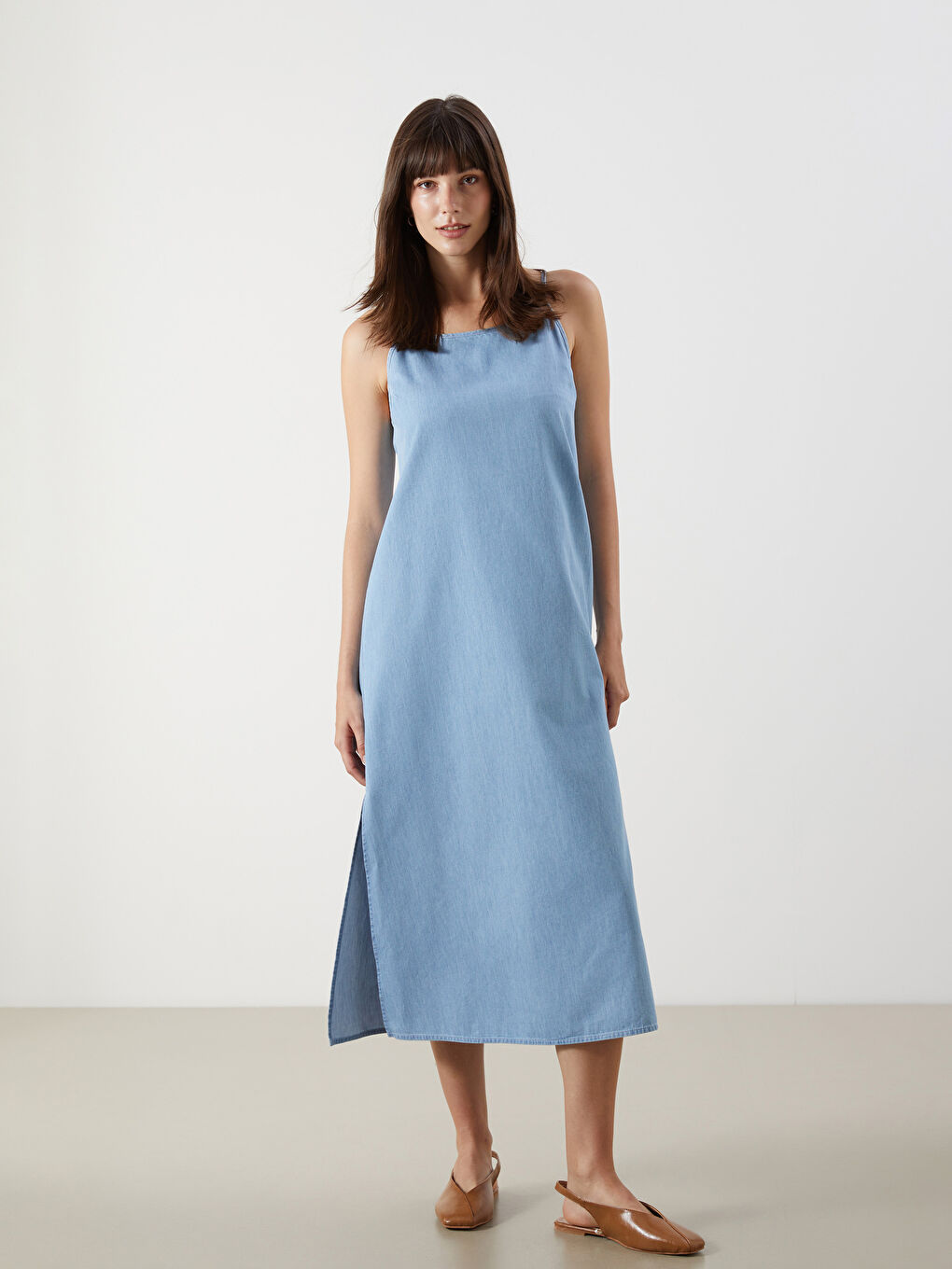 U Neck Strappy Denim Dress -S5L721Z8-311
