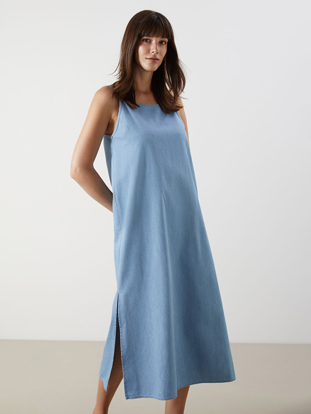 U Neck Strappy Denim Dress -S5L721Z8-311