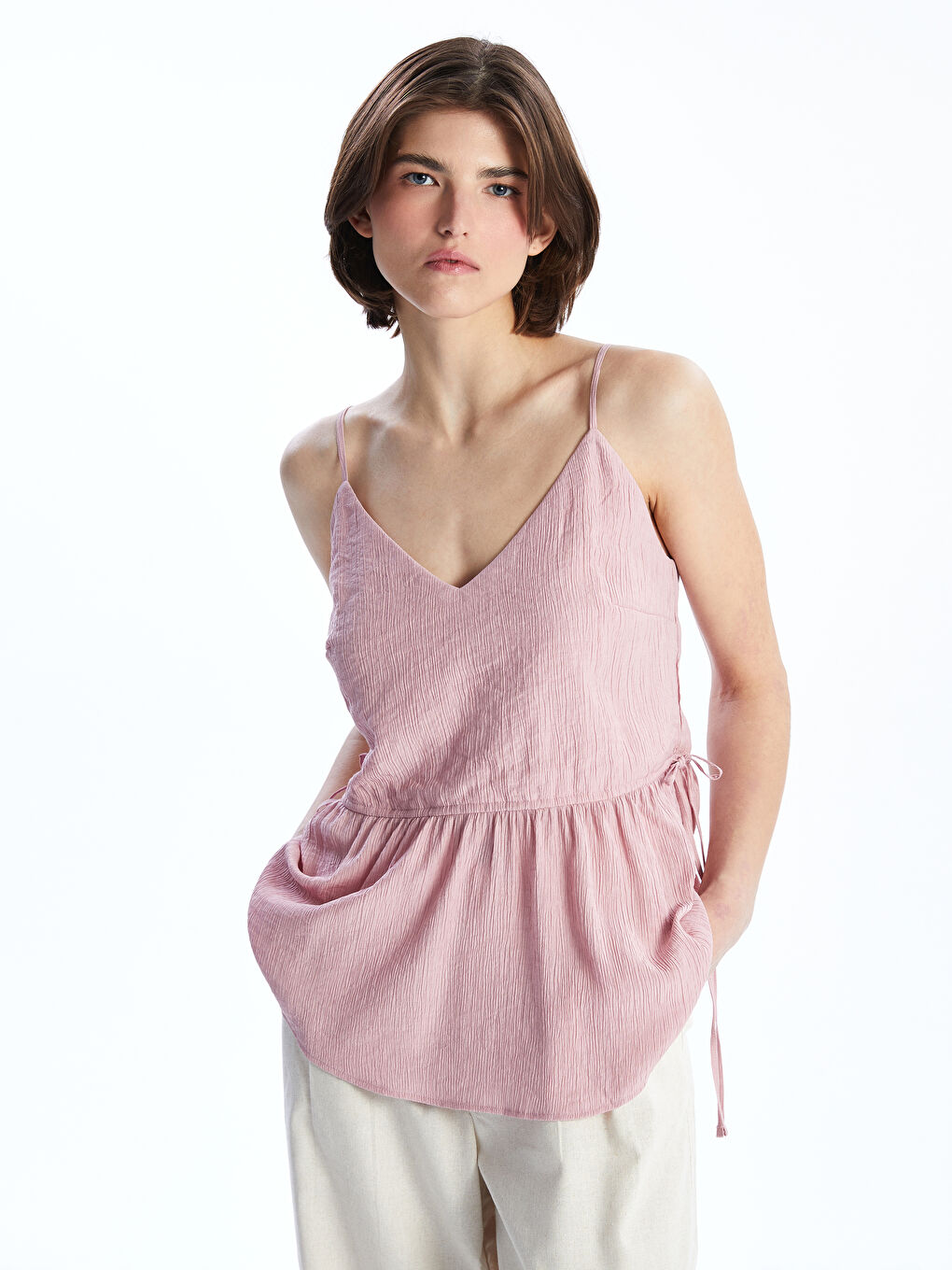 LCW Vision V Neck Strap Blouse -S5L735Z8-FHR