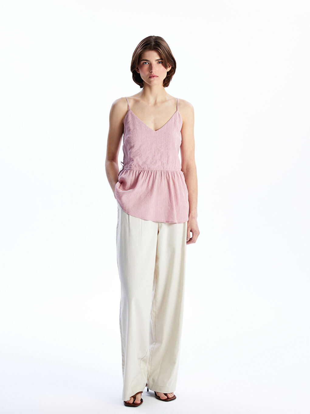 LCW Vision V Neck Strap Blouse -S5L735Z8-FHR