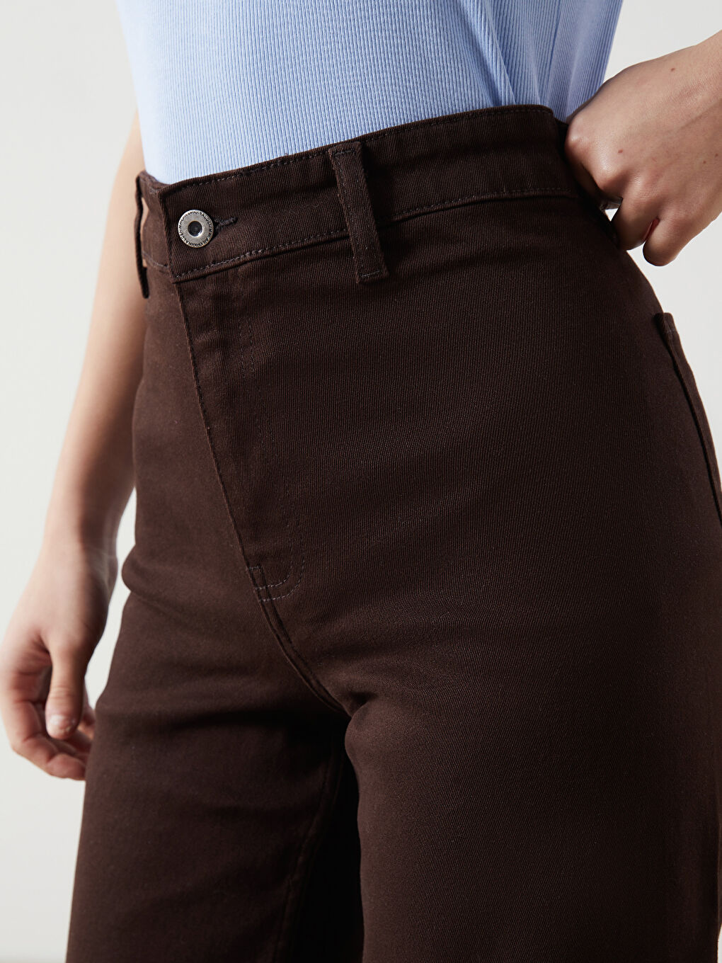 Kahverengi Wideleg Kadın Jean Pantolon-2