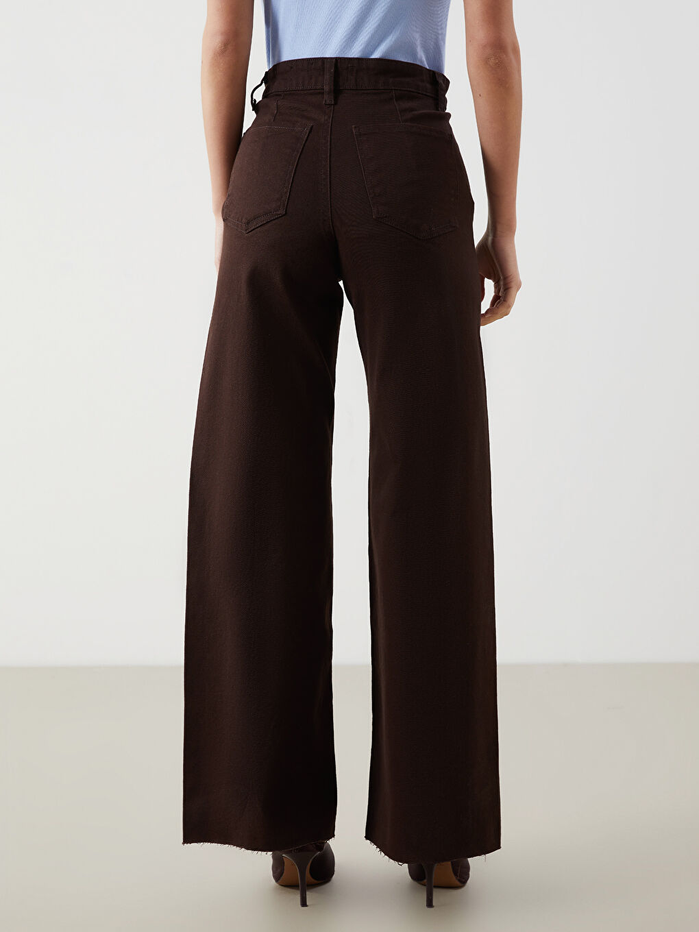 Kahverengi Wideleg Kadın Jean Pantolon-3