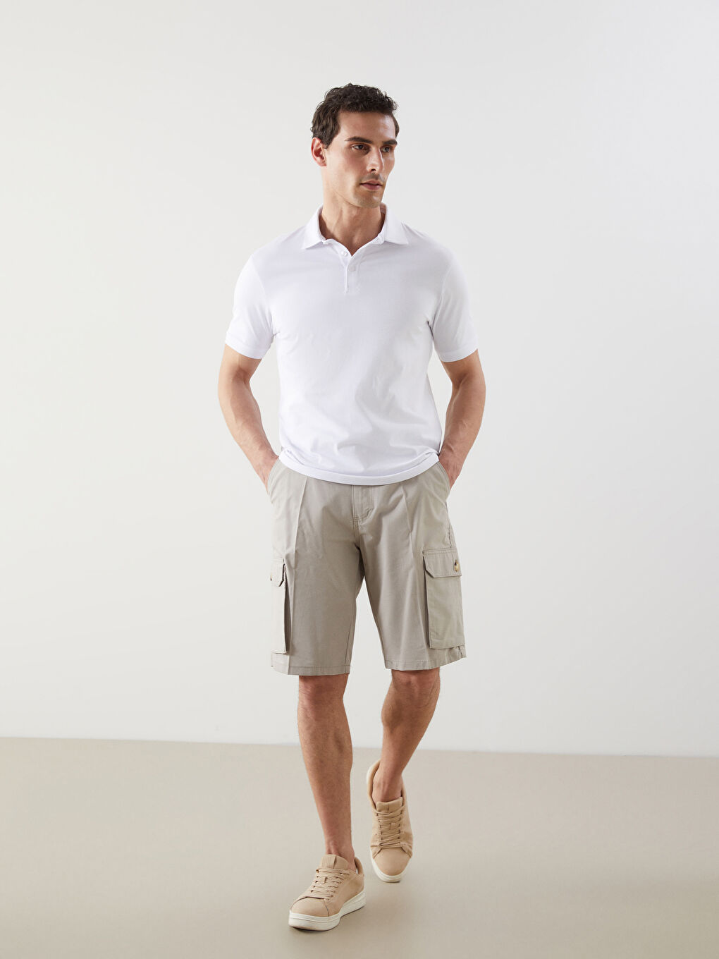 Ekru Standart Kalıp Erkek Kargo Şort