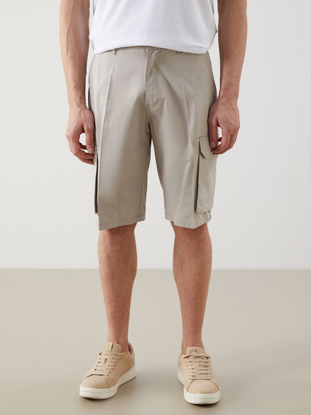 Ekru Standart Kalıp Erkek Kargo Şort-1