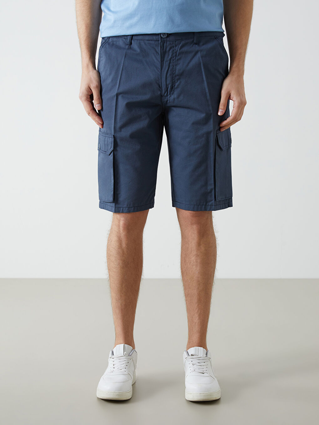 İndigo Standart Kalıp Erkek Kargo Şort-1