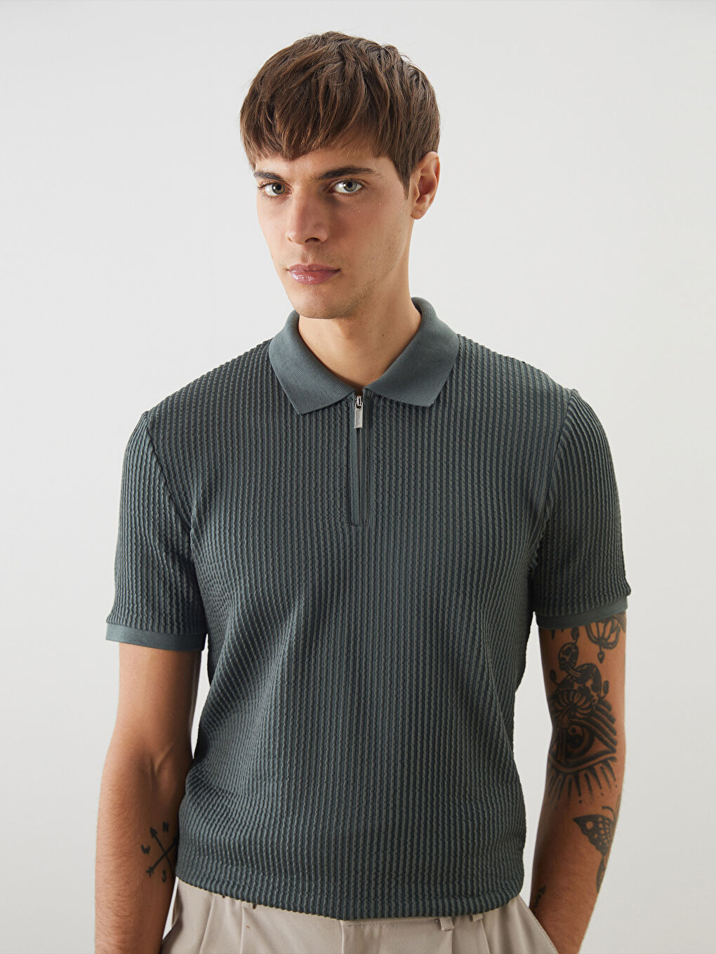 Polo Neck Short Sleeve Men's T-Shirt -S5L763Z8-YGK