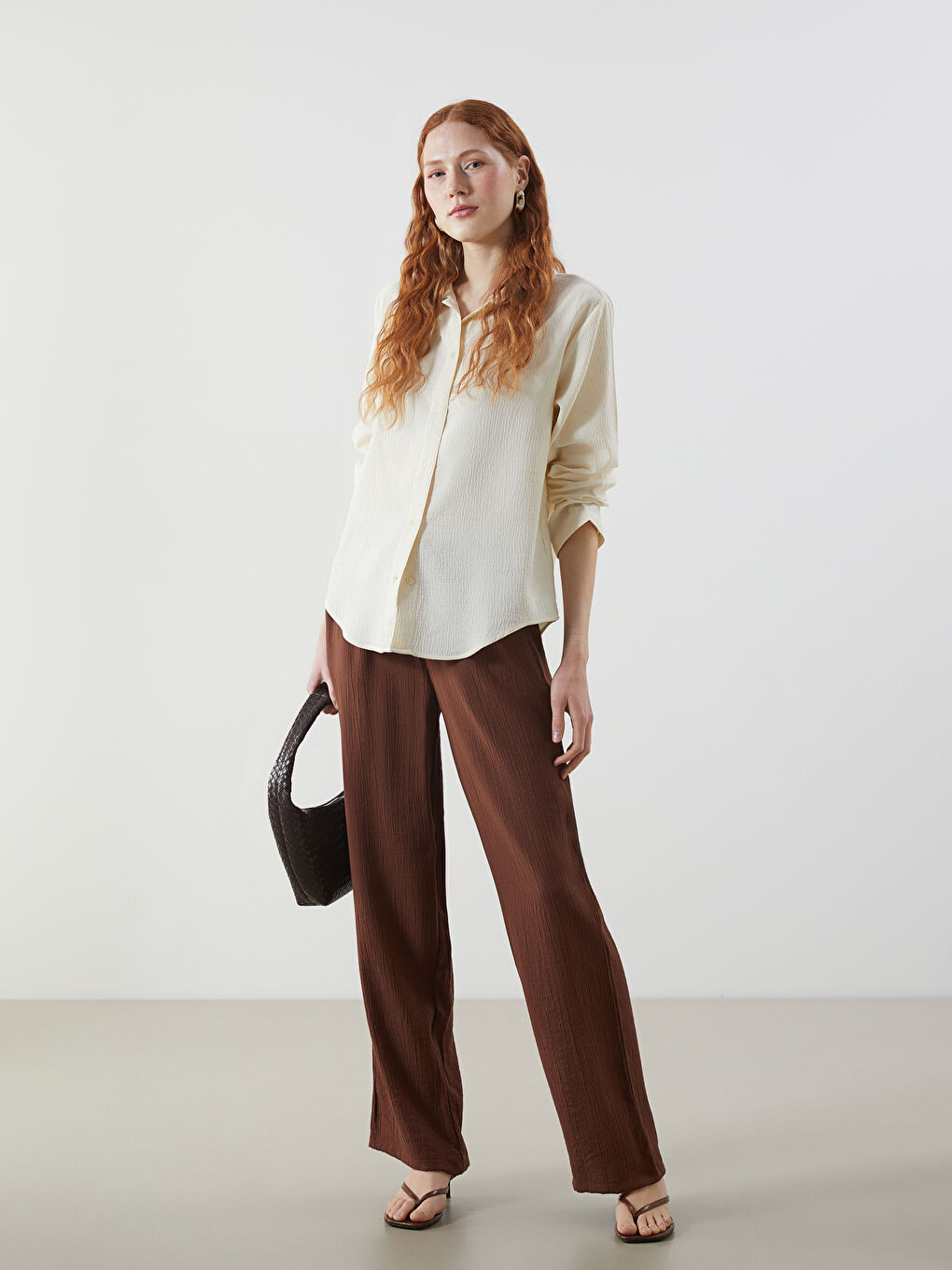 Elastic Waist Textured Women's Trousers -S5L764Z8-JSE