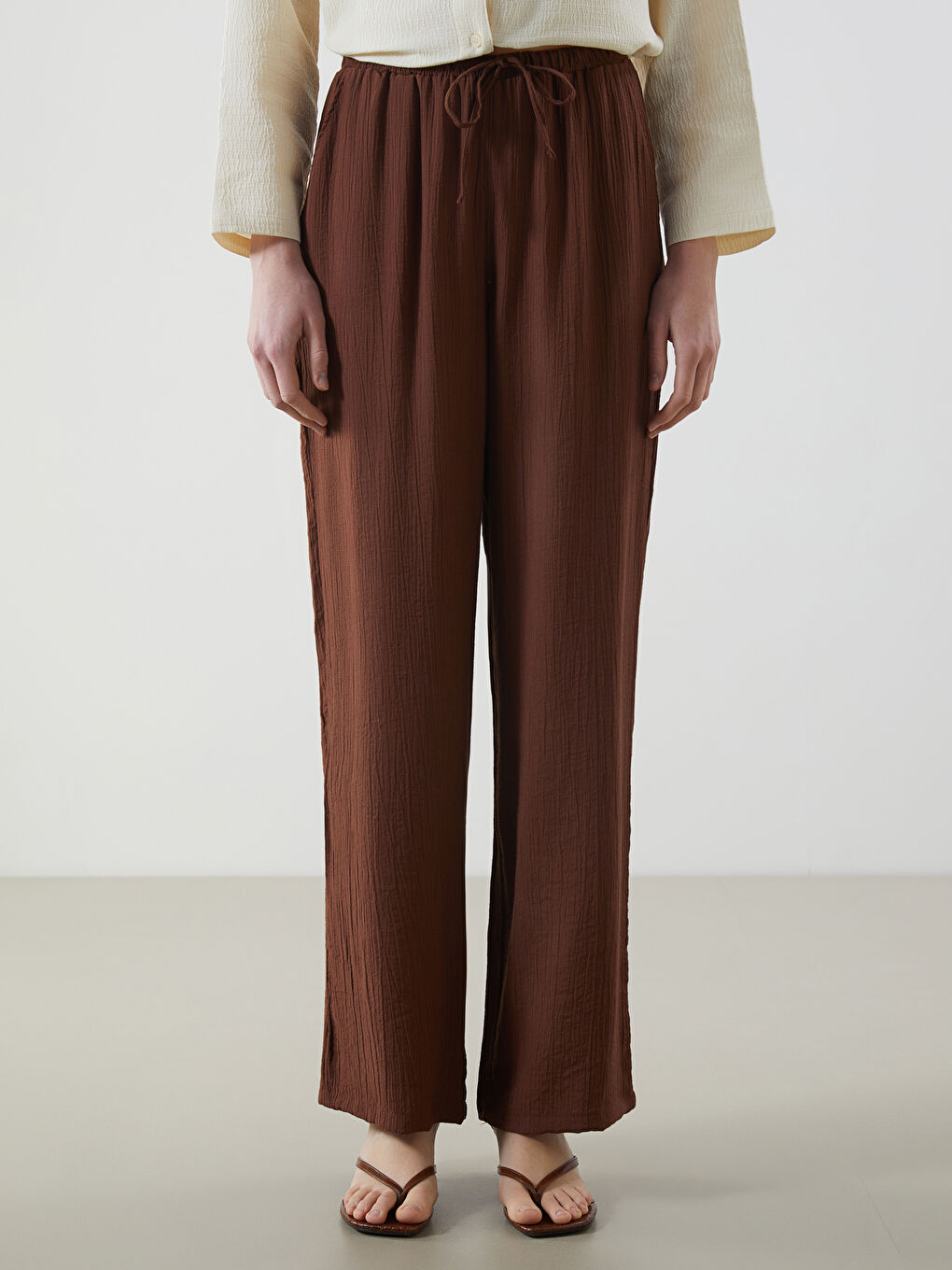 Elastic Waist Textured Women's Trousers -S5L764Z8-JSE