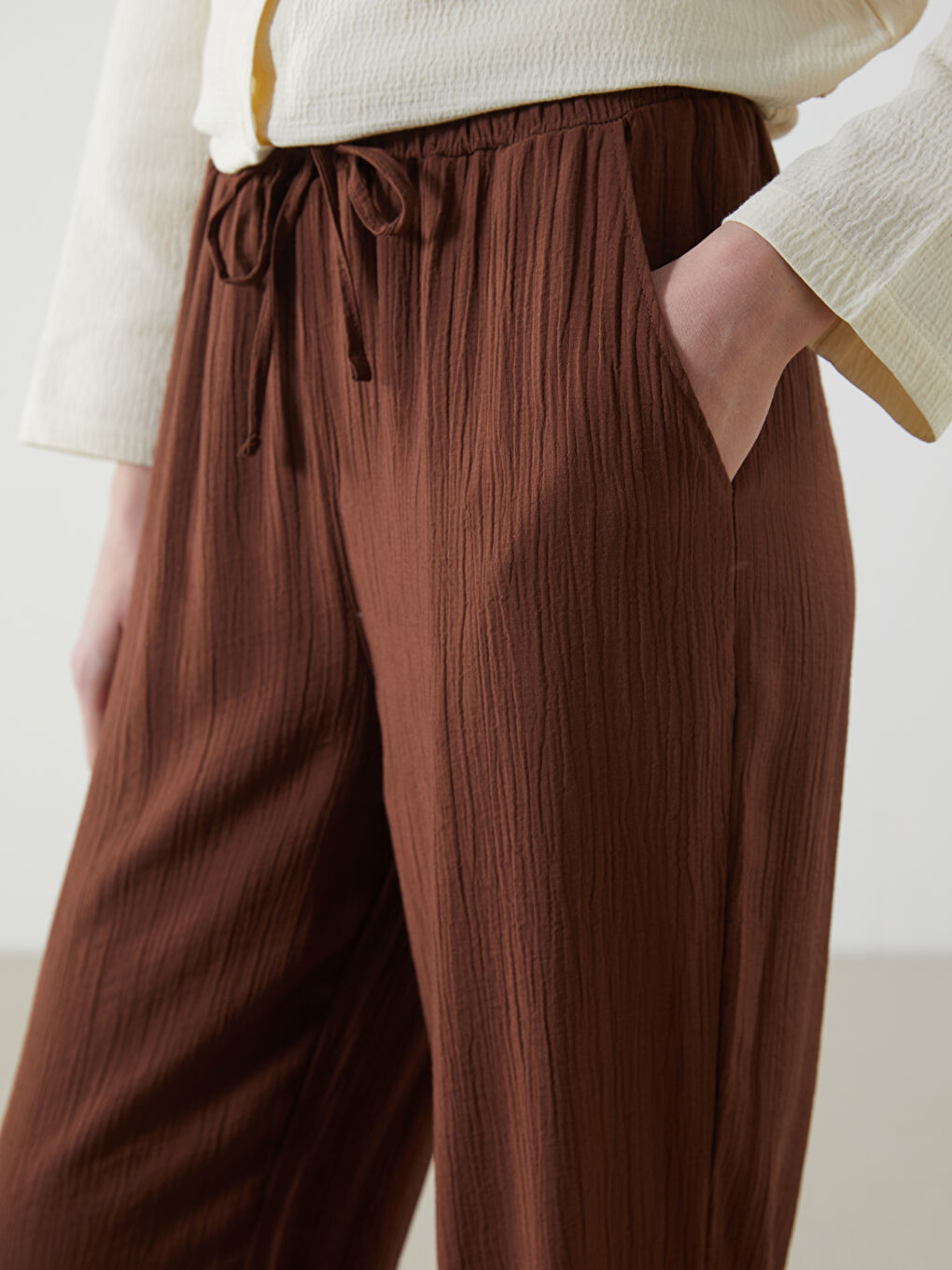 Elastic Waist Textured Women's Trousers -S5L764Z8-JSE
