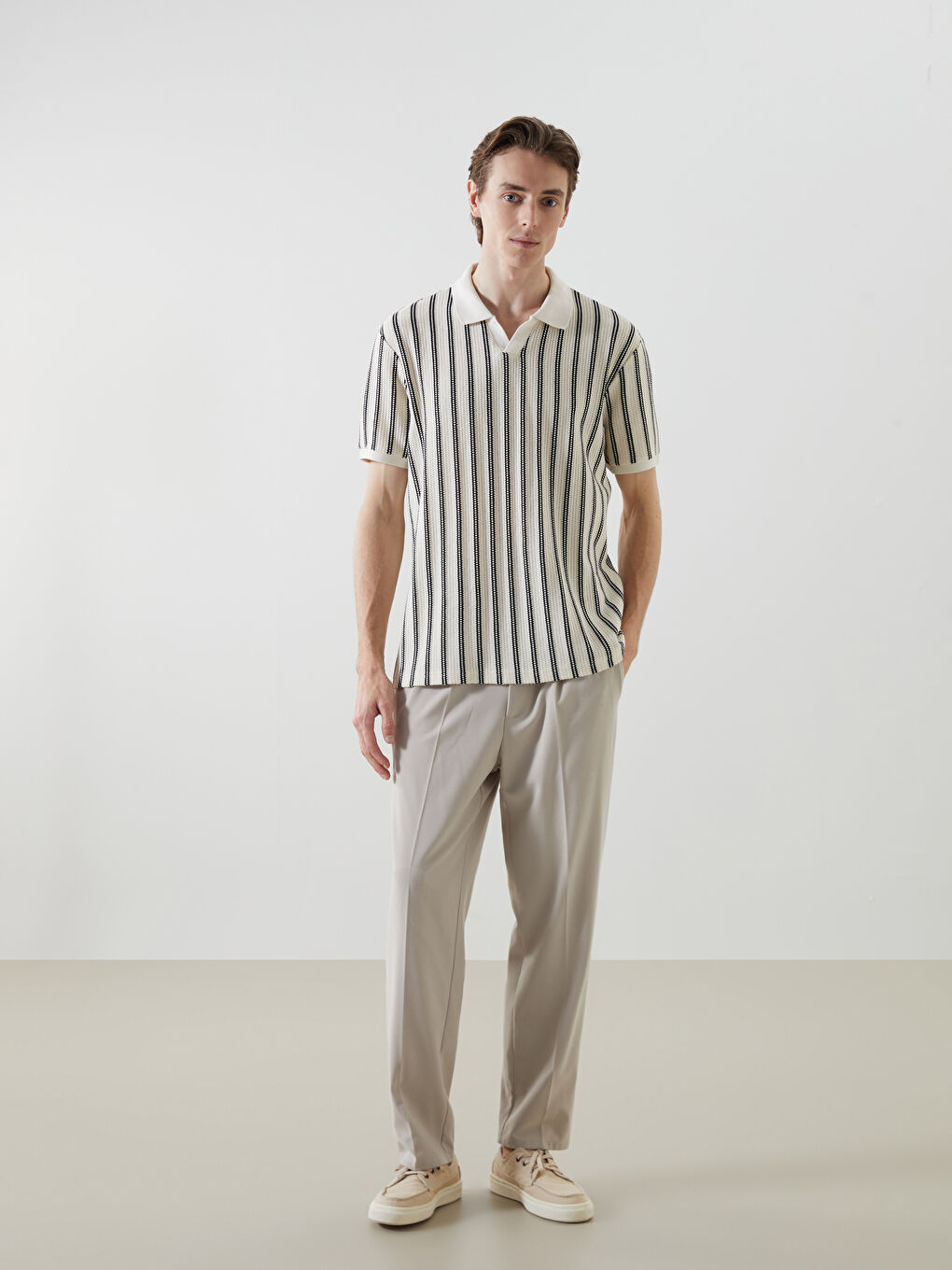 Polo Neck Short Sleeve Striped Men's T-Shirt -S5L784Z8-CVL