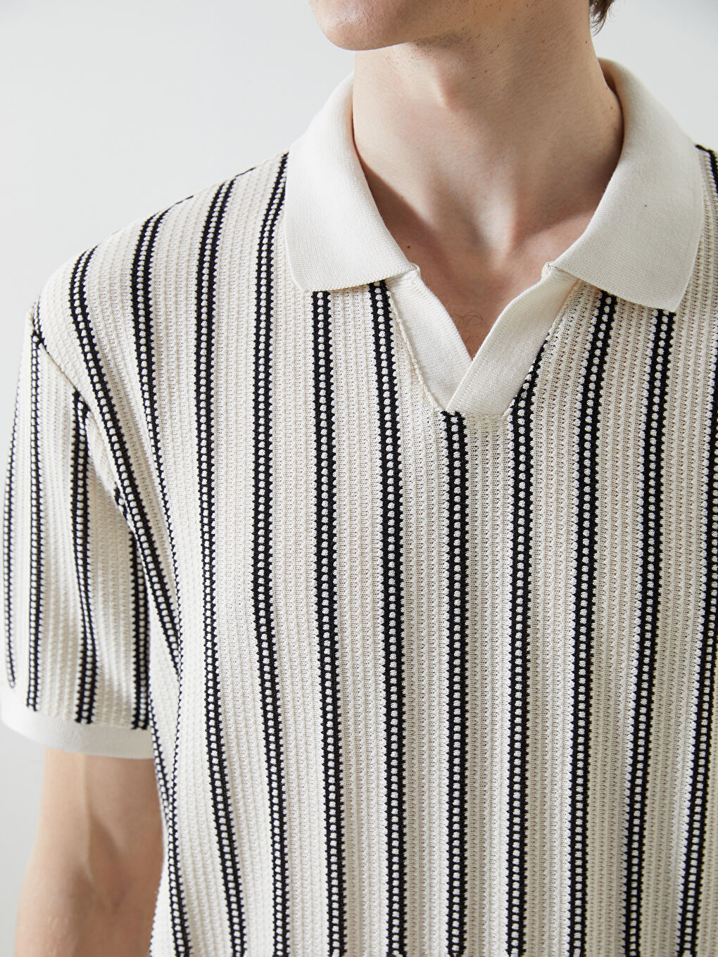 Polo Neck Short Sleeve Striped Men's T-Shirt -S5L784Z8-CVL