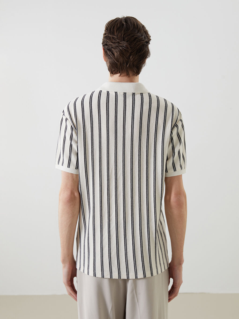 Polo Neck Short Sleeve Striped Men's T-Shirt -S5L784Z8-CVL