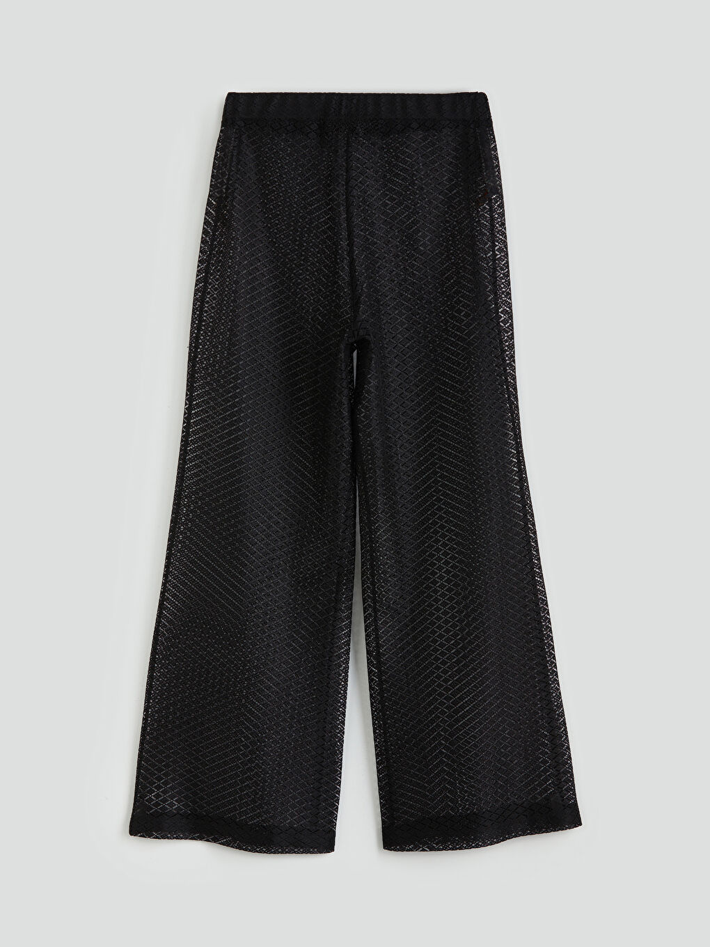 Siyah Beli Lastikli Dantelli Kadın Plaj Pantolonu-5