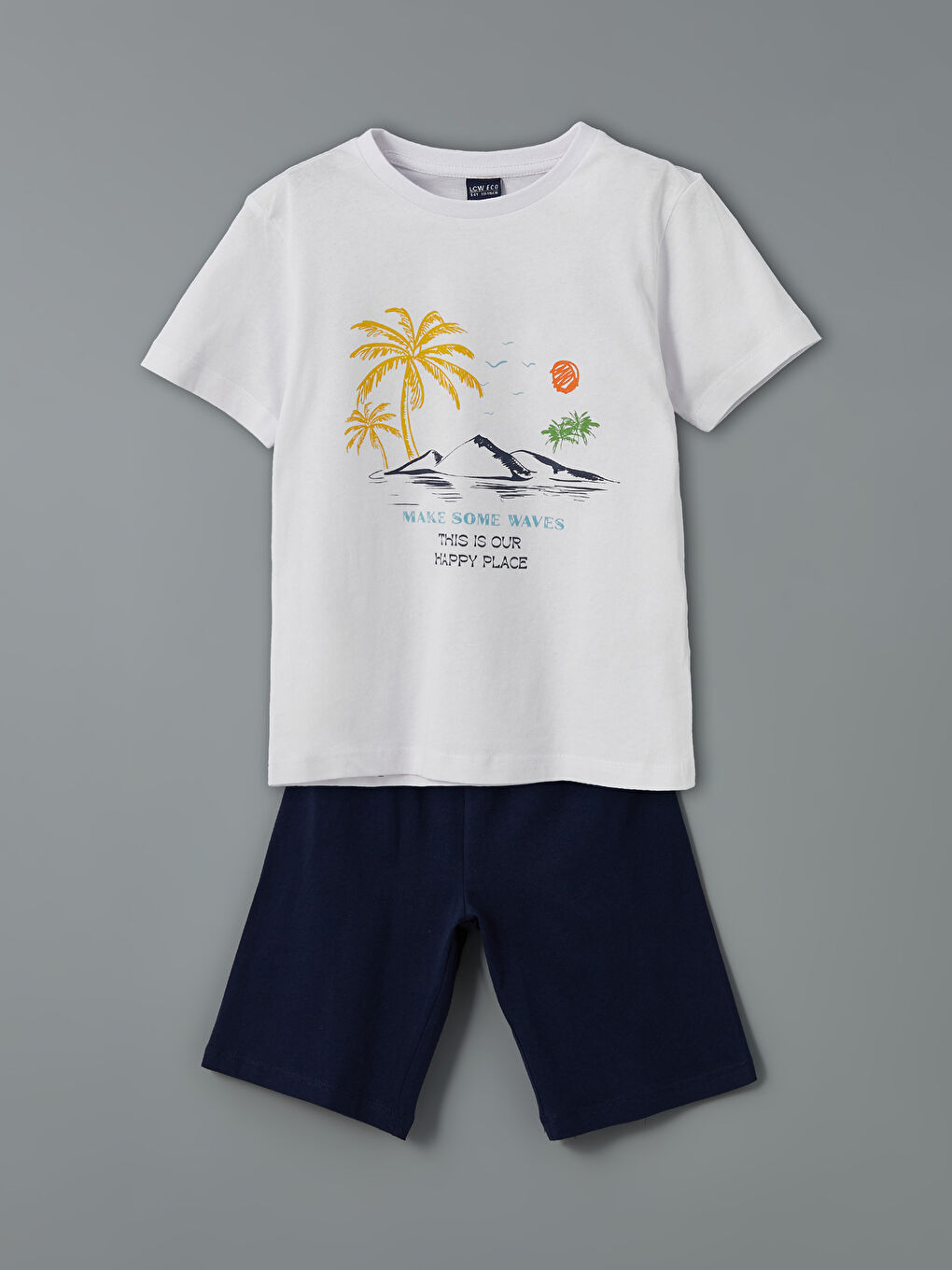Crew Neck Boy's Pajama Set with Shorts -S5L848Z4-J5E