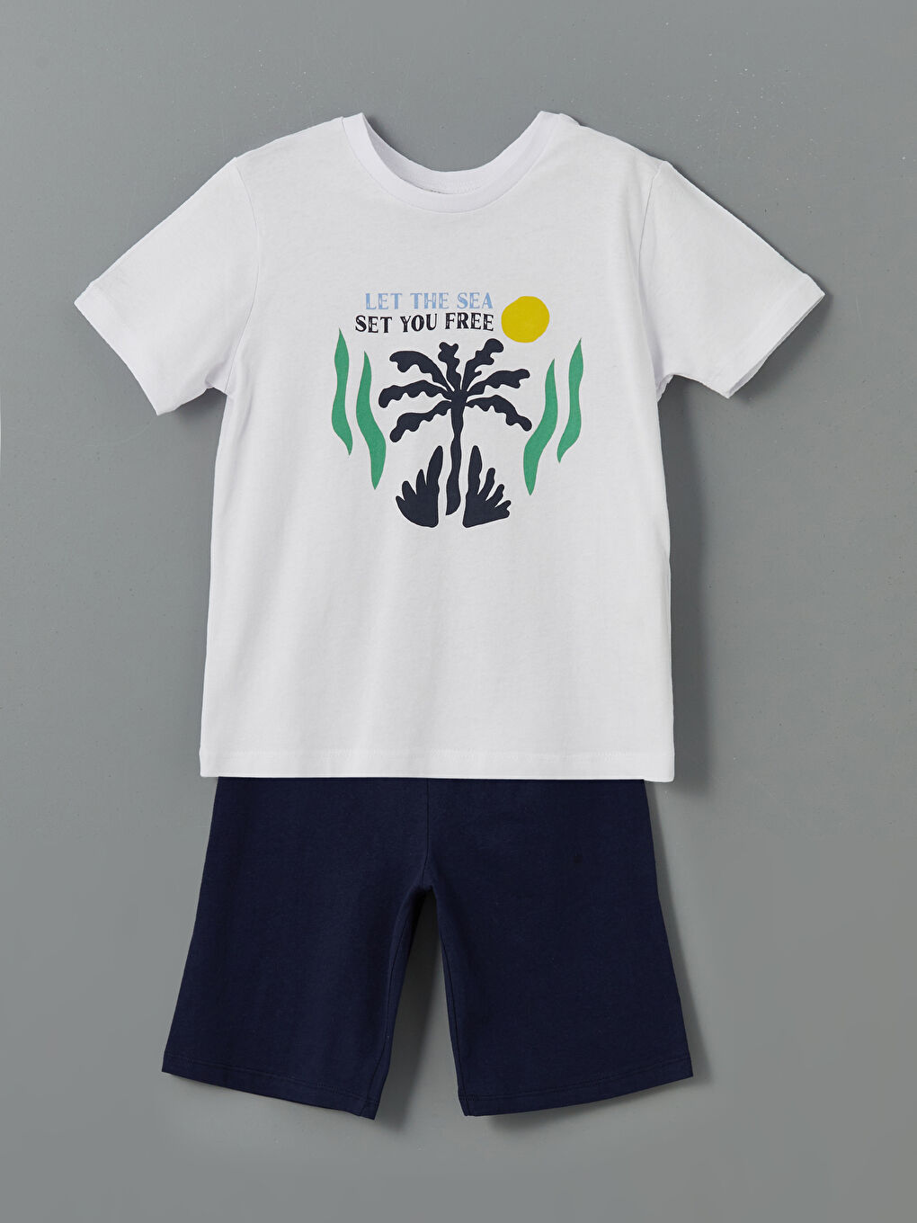 Crew Neck Boy's Pajama Set with Shorts -S5L852Z4-J5E