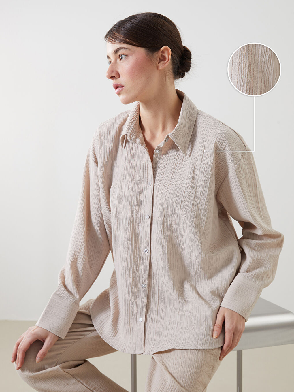 Oversized Textured Women’S Shirt -S5L898Z8-YUZ