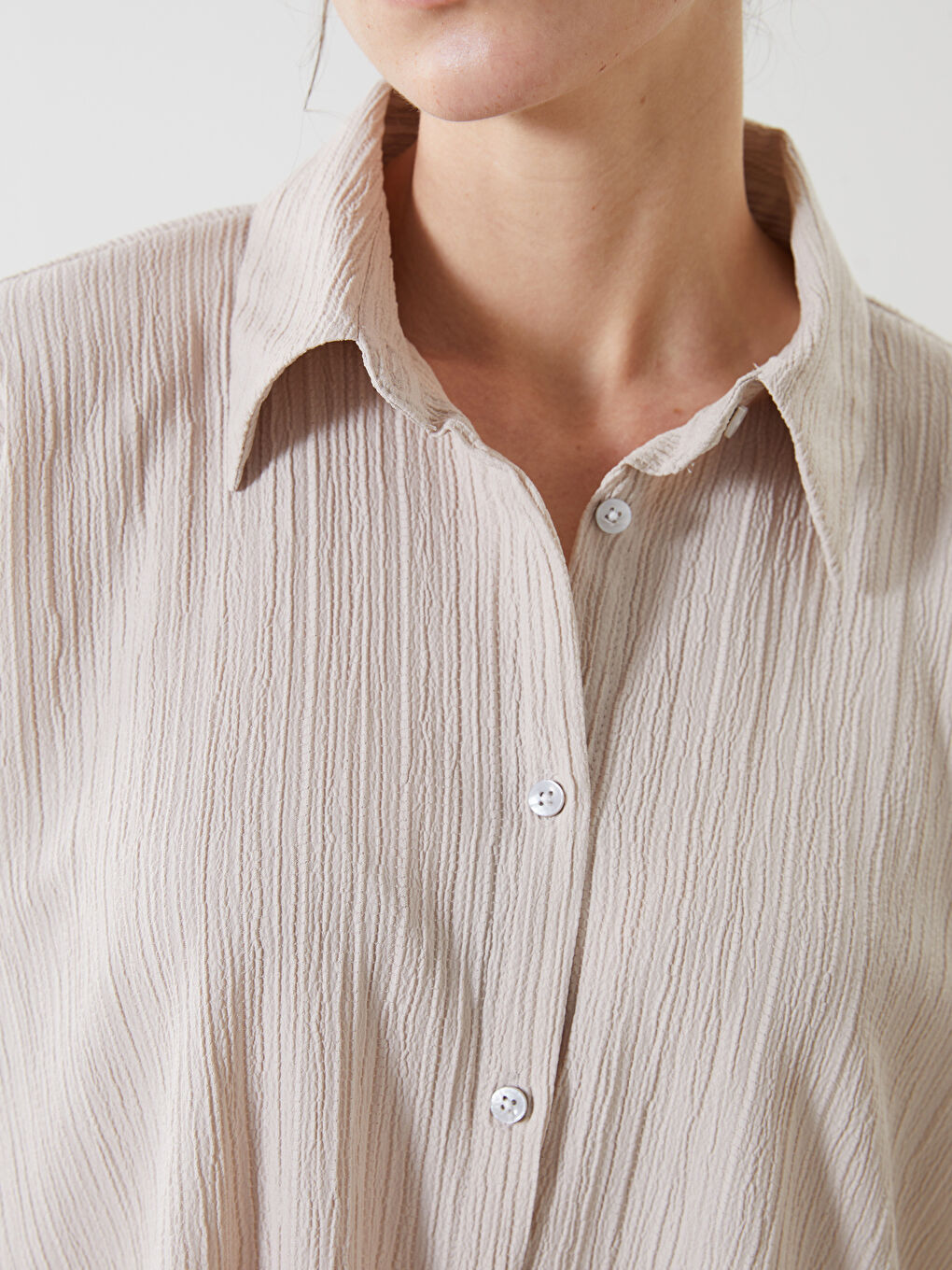 Oversized Textured Women’S Shirt -S5L898Z8-YUZ