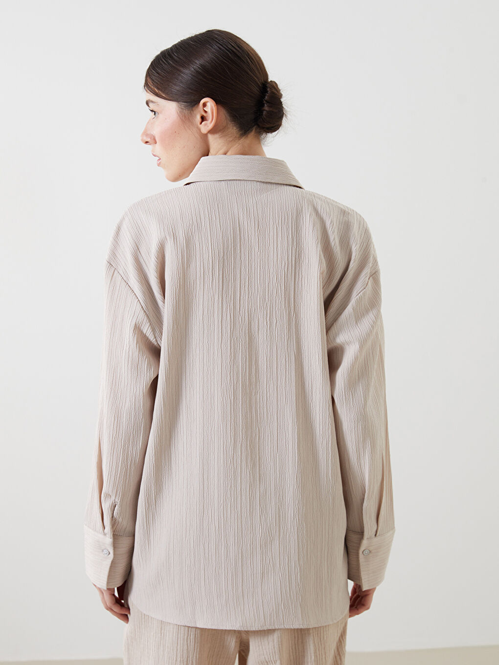 Oversized Textured Women’S Shirt -S5L898Z8-YUZ