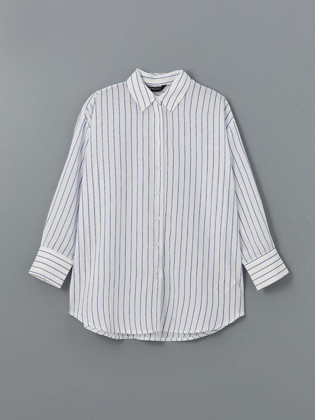 LCW Modest Ekru Çizgili Oversize Kadın Gömlek Tunik - 4