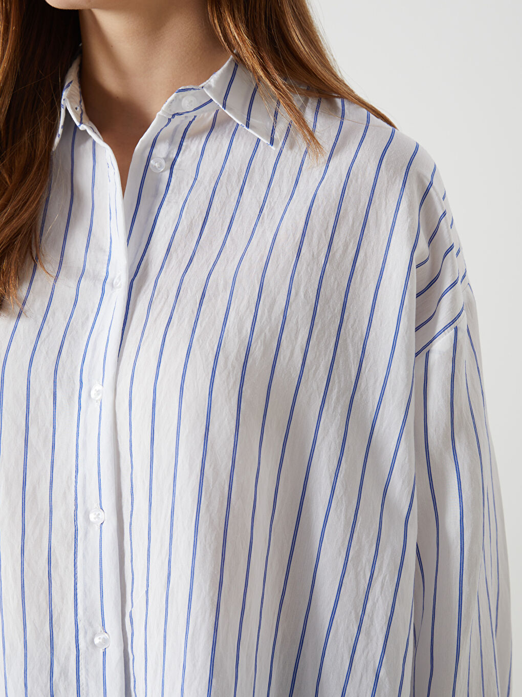 LCW Modest Ekru Çizgili Oversize Kadın Gömlek Tunik - 2