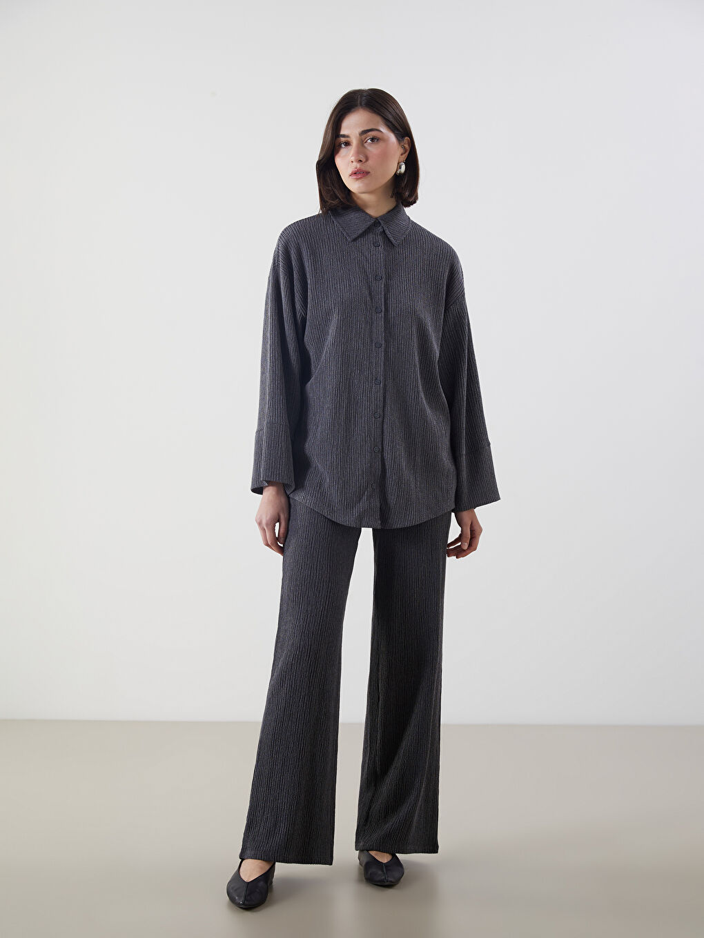 Textured Oversized Women’S Shirt Tunic -S5L976Z8-CTK