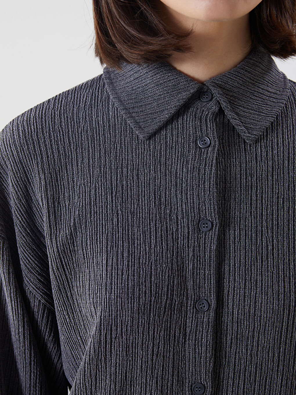 Textured Oversized Women’S Shirt Tunic -S5L976Z8-CTK