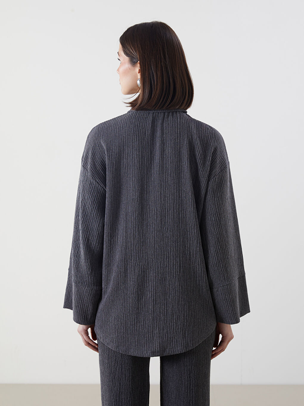 Textured Oversized Women’S Shirt Tunic -S5L976Z8-CTK