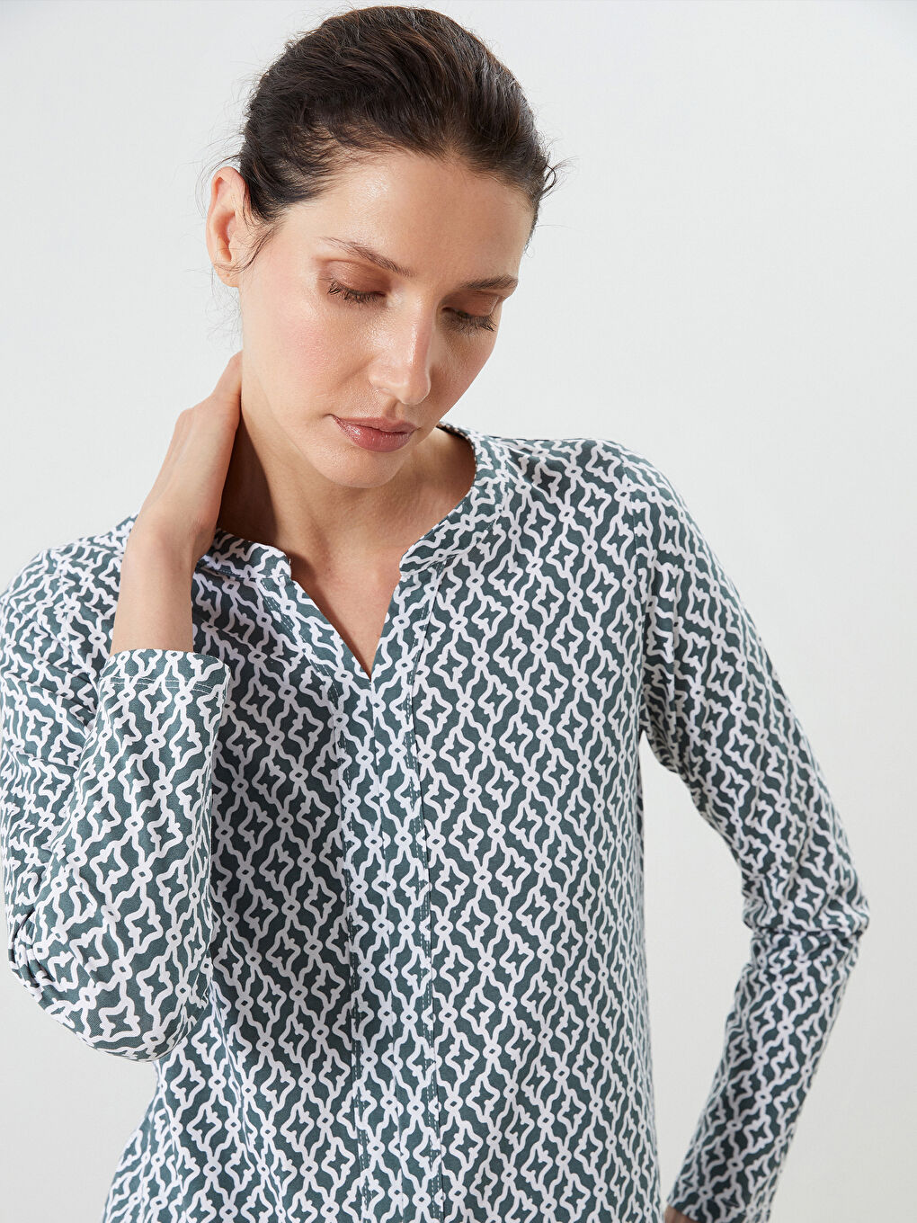 Notch Neck Patterned Blouse