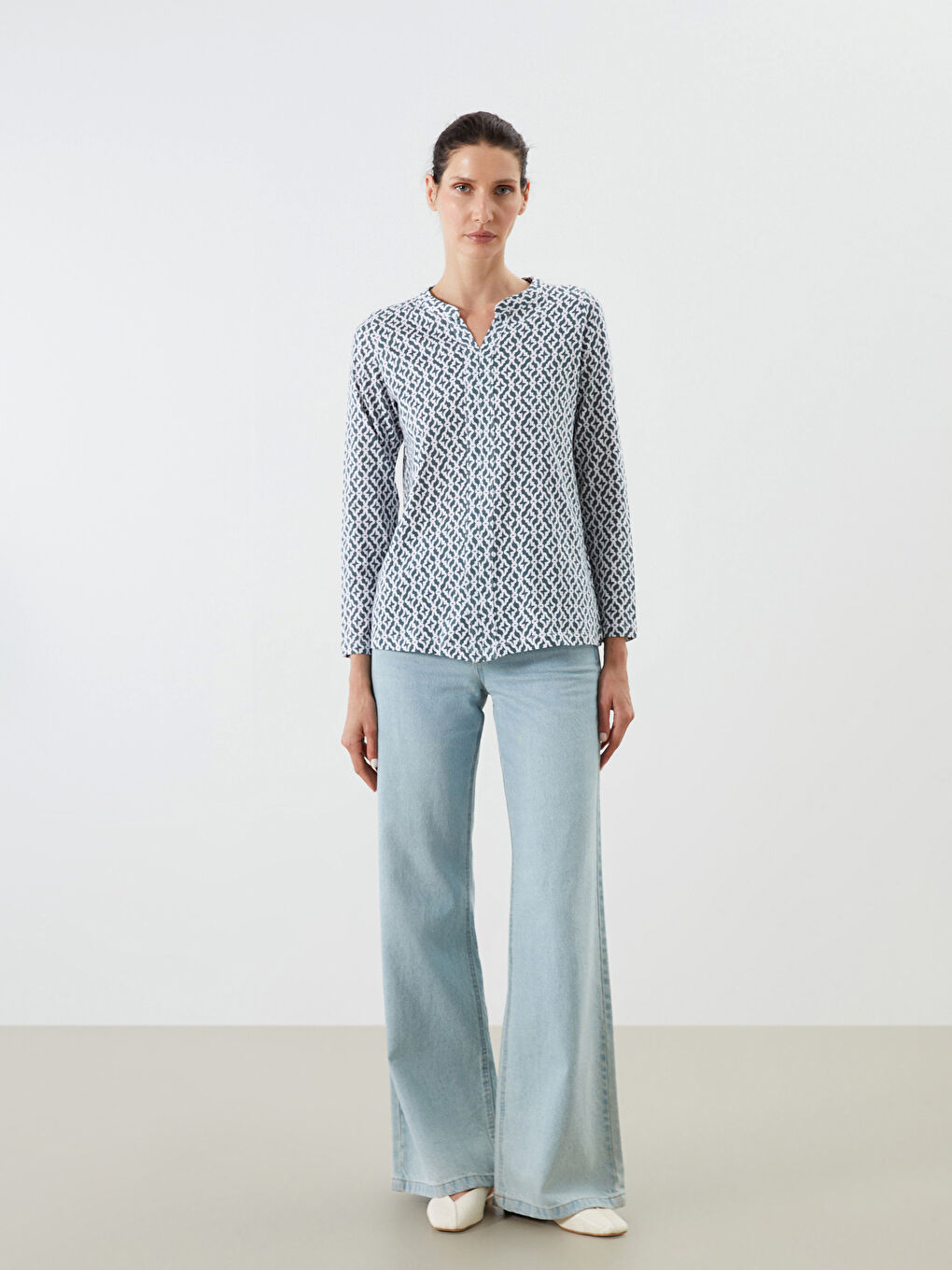 Notch Neck Patterned Blouse-2