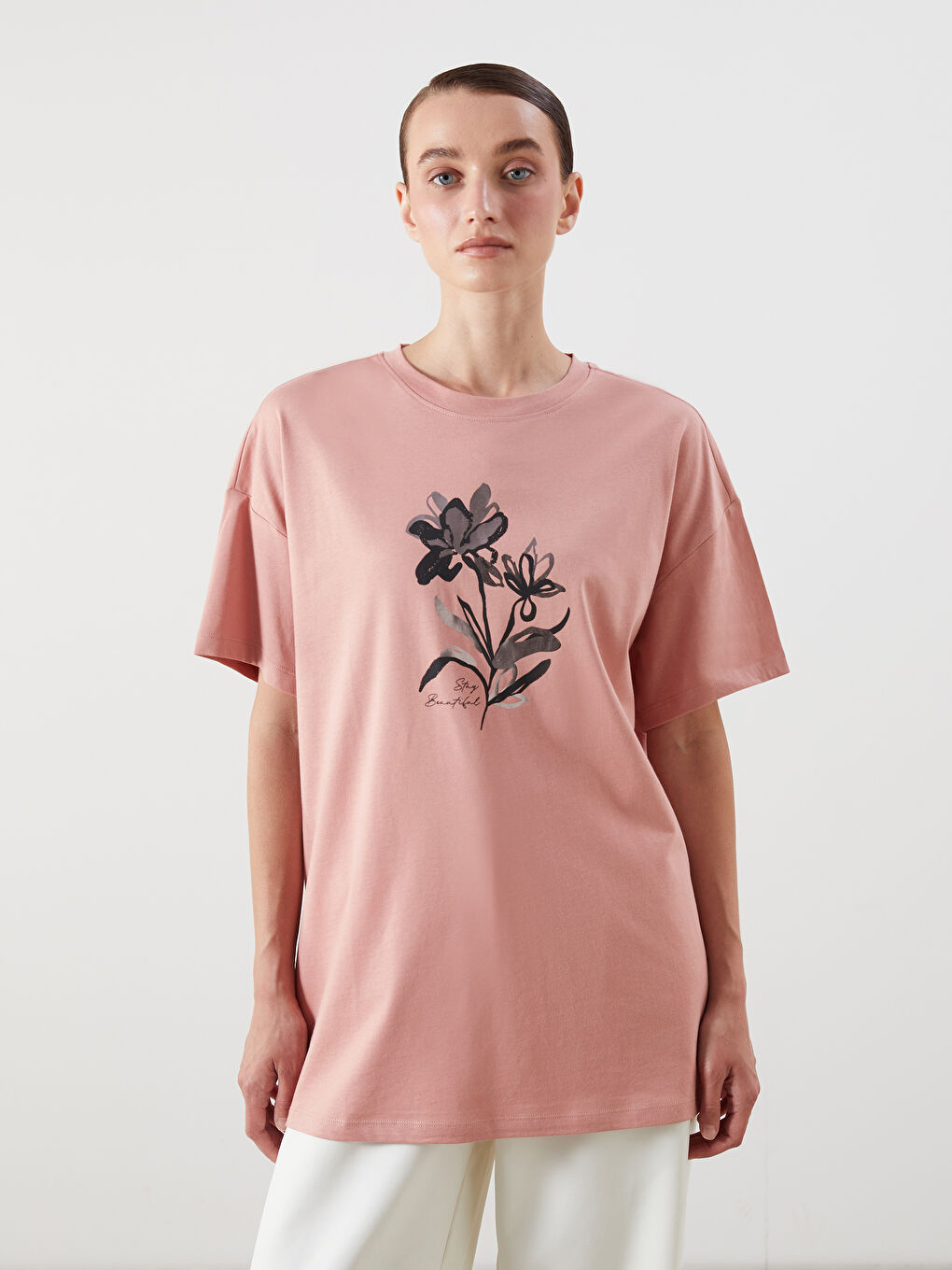 Crew Neck Floral Oversize Women's T-Shirt
