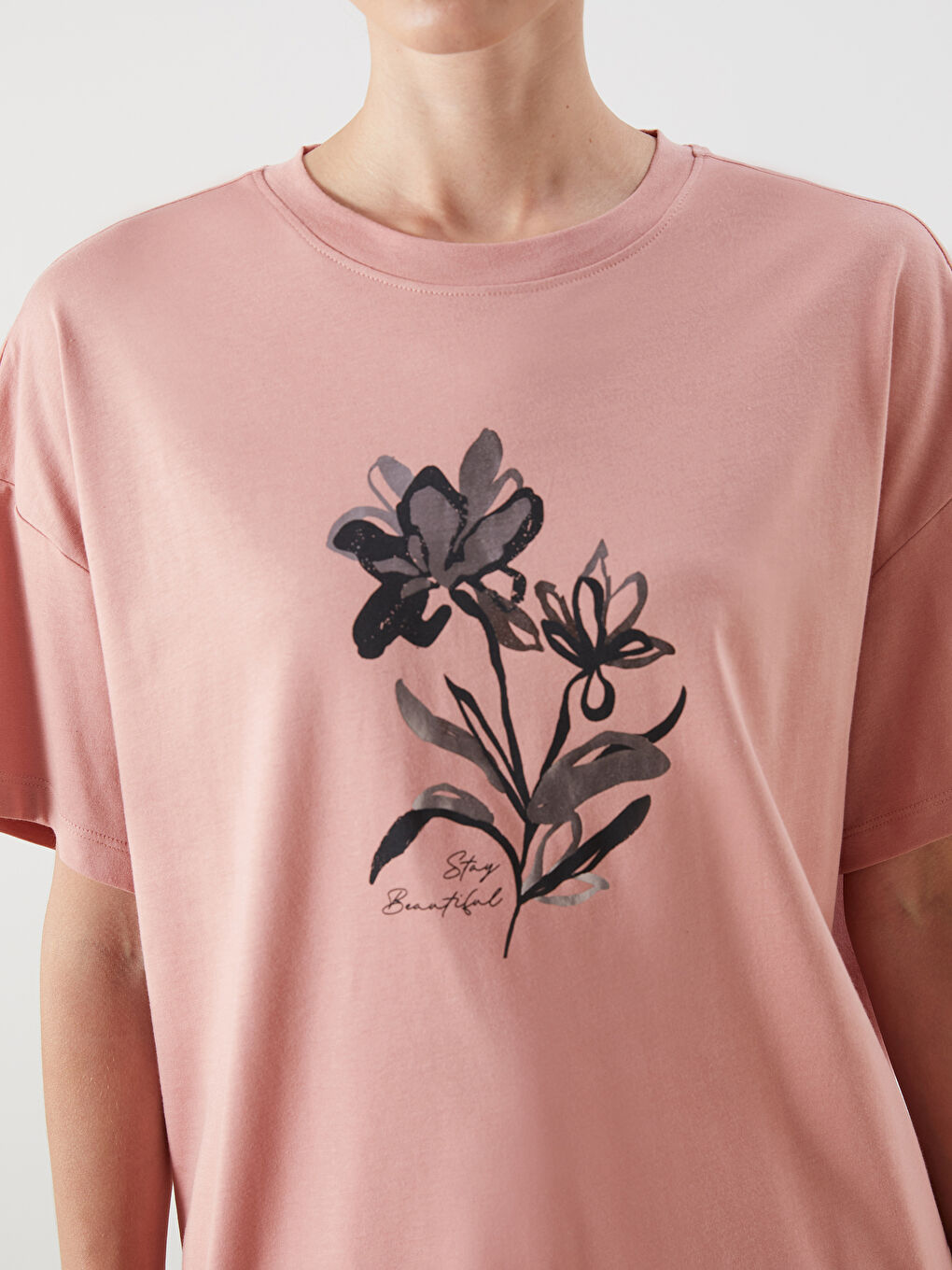 Crew Neck Floral Oversize Women's T-Shirt-2