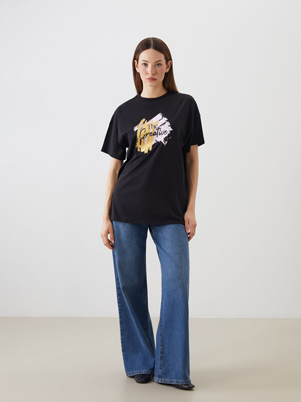 Crew Neck Printed Oversize Women's T-Shirt-1