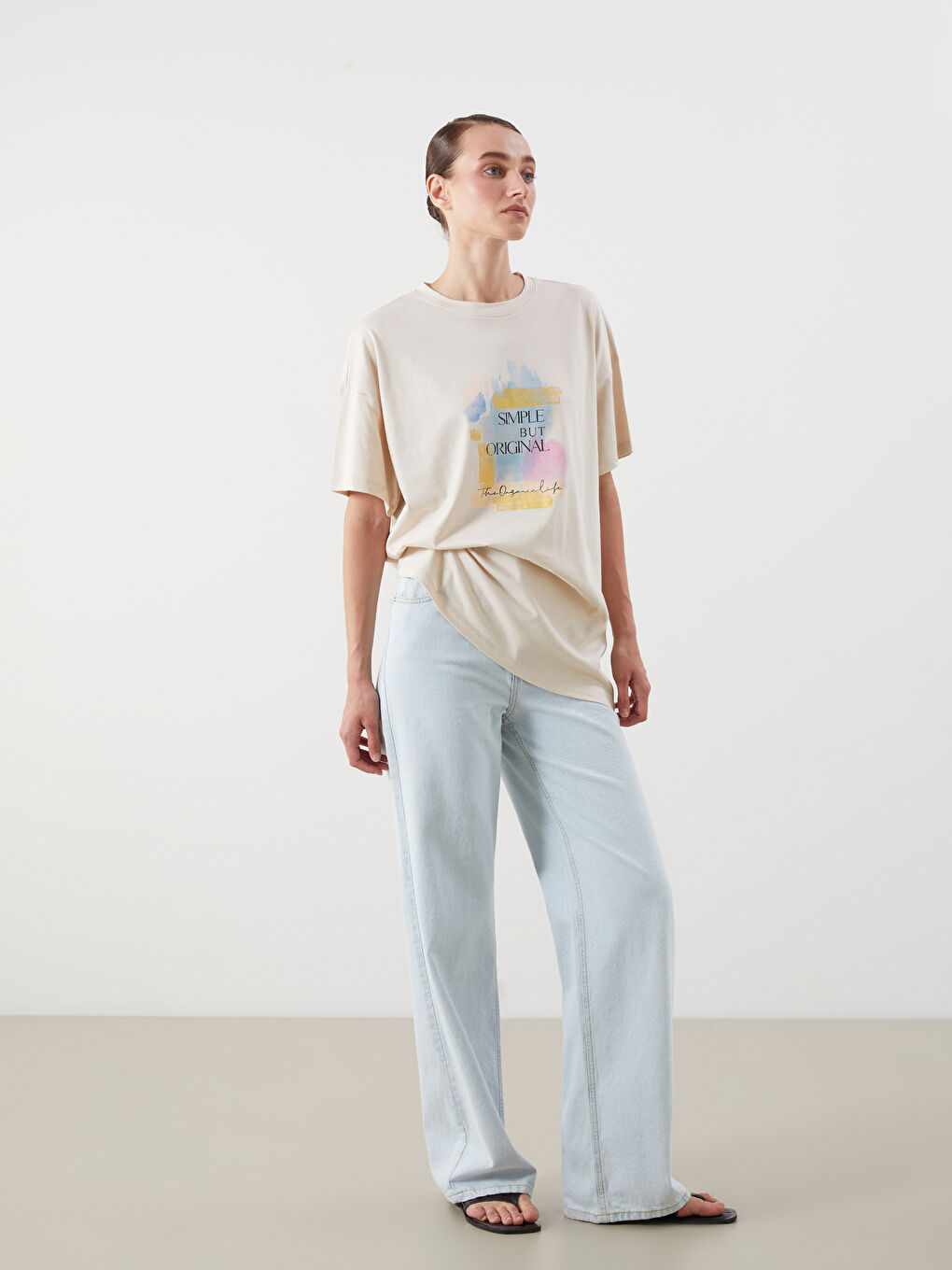 Crew Neck Printed Oversize Women's T-Shirt-1