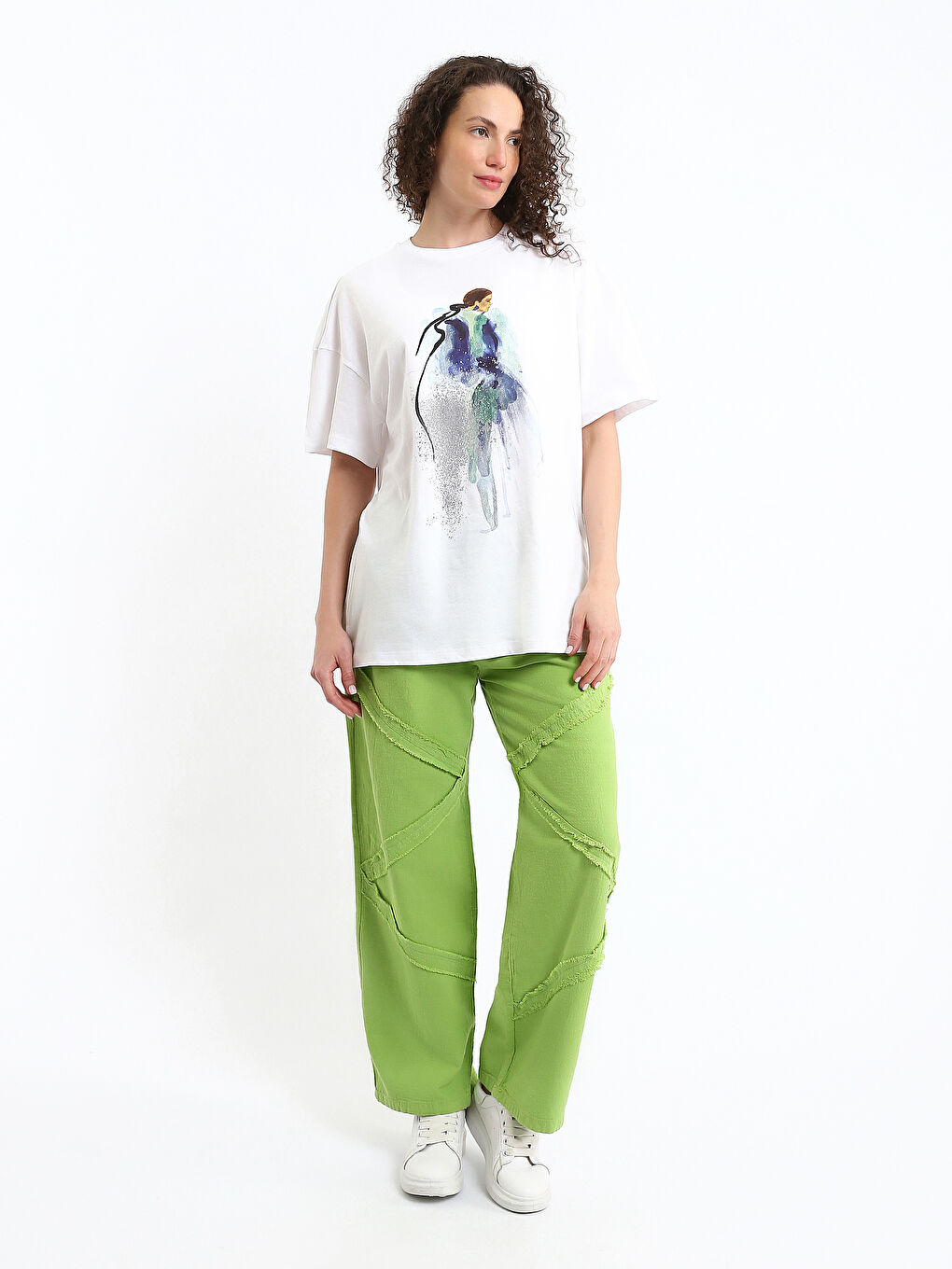 Crew Neck Printed Oversize Women's T-Shirt-1